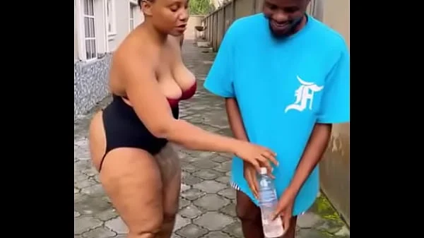 Big ass naija babe with big ass and great body in a flip Bottle Challenge where you strip for every loss
