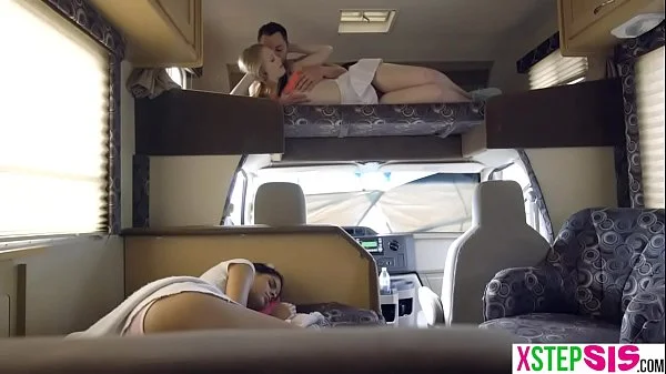 Horny teens fuck in the back of the van during the road trip