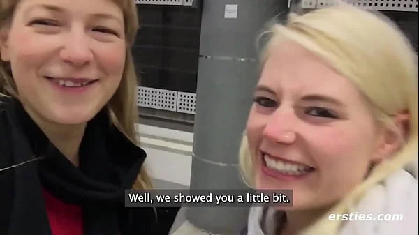 Risky Lesbian sex at public Train